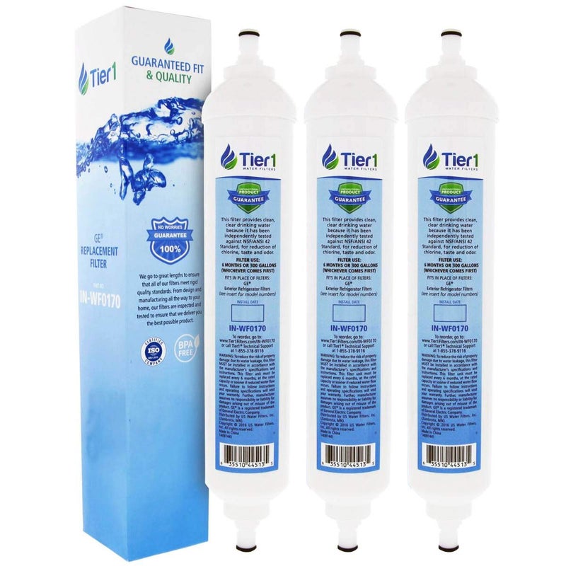 Tier1 Inline Water Filter NSF Standard Certified Replacement for GE GXRTQR Filter System - Activated Carbon Media to Reduce Contaminants including Chlorine Taste and Odor - 3 Pack - Image 1